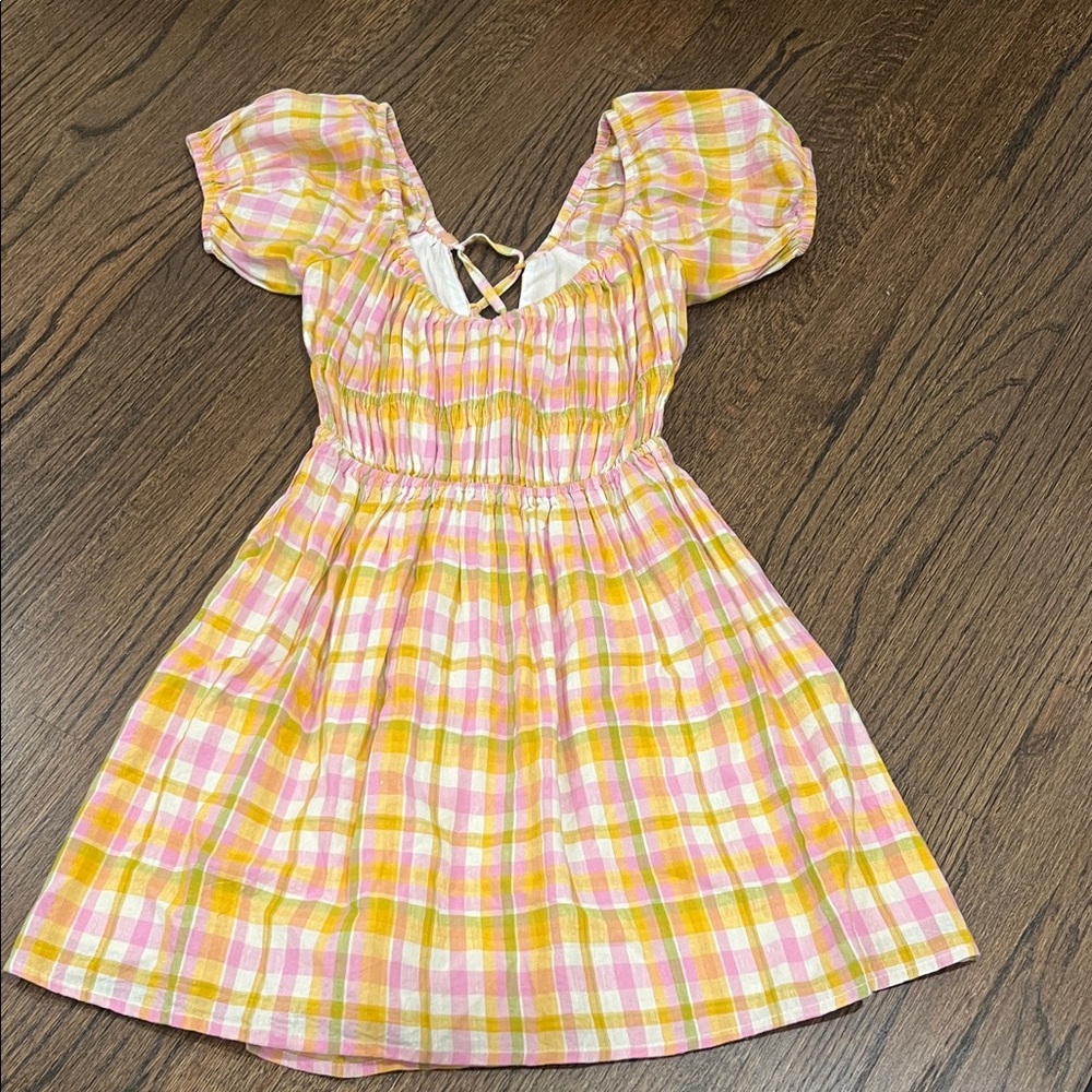 l*space Pink and Yellow Plaid Mini Dress
